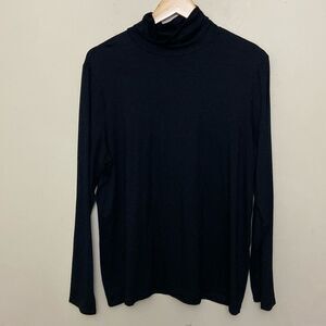 Chico’s Black Ruched Mockneck Long Sleeve Rayon Shirt size 3/XL Closet Staple